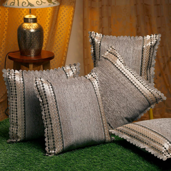 Grey shade Glitter By Loomsmith Set of 5 Cushion Covers-DEEP001CC