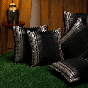 Black shade Glitter  Set of 5 Cushion Covers-DEEP001CCBLK