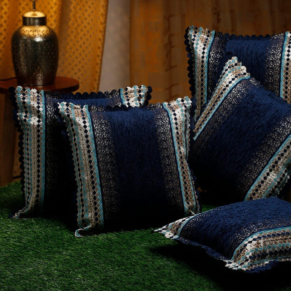 Blue shade Glitter  Set of 5 Cushion Covers-DEEP001CCBL