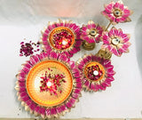 Pink Colorful Leaves Designer Urli Combo for Diwali Decoration-SHARA001UCP