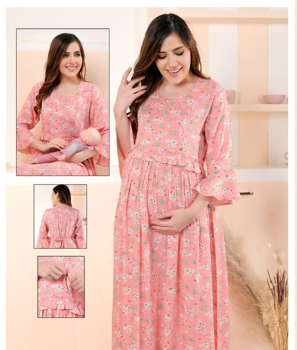 Pastel Pink Lifestyle Luxury Premium Quality Maternity Nighty for