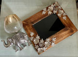 Mango wood picture frame with silver plated broach and elephant tea light holder -MK001E