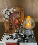 Mango wood picture frame with silver plated broach and elephant tea light holder -MK001E