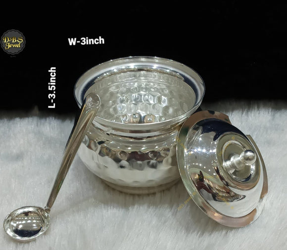 Silver Plated Hammered Design Ghee pot with spoon - MK001GP