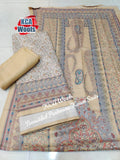 Cream shade KCA Wools Pasmina Kani weaved salwar suit material for women -GARI001C