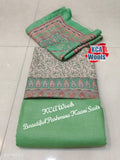 Pista green shade KCA Wools Pasmina Kani weaved salwar suit material for women -GARI001PG