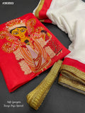 Durga Puja Special Red  and White Designer saree for women -21ET001DP