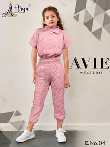 Avie Pink shade western wear Pant and Top for girls-ARY001WP