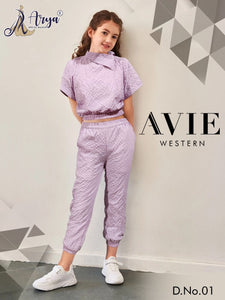 Avie Lilac shade western wear Pant and Top for girls-ARY001WL