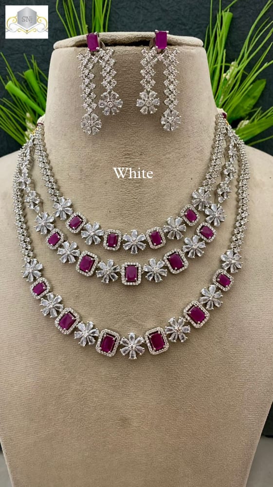 Diana, elegant  silver  finish Purple  stones layered necklace set for women -RITU001WNPP