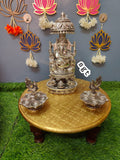 Ganesh Festival Special Pure Silver Plated Ganesh Idol with Peacock Diyas and Chowki-SILL001GC