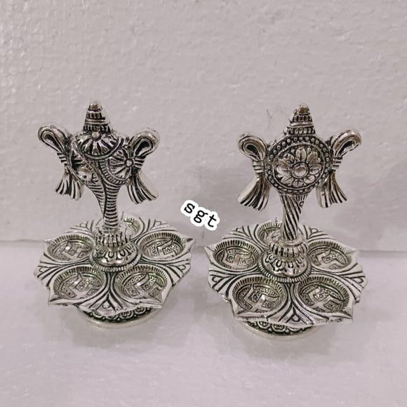 Pair of 2 Antique Silver finish Shanku Chakra Deepam -SILL001SCD