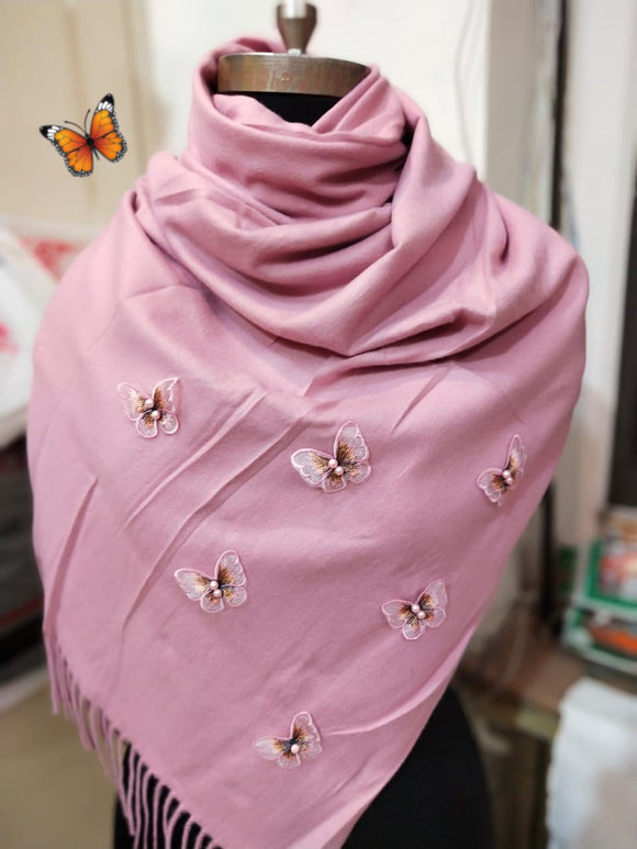 Pink Premium Branded Butterfly Palla Concept Cashmere Wool Stole-GARI001PSP