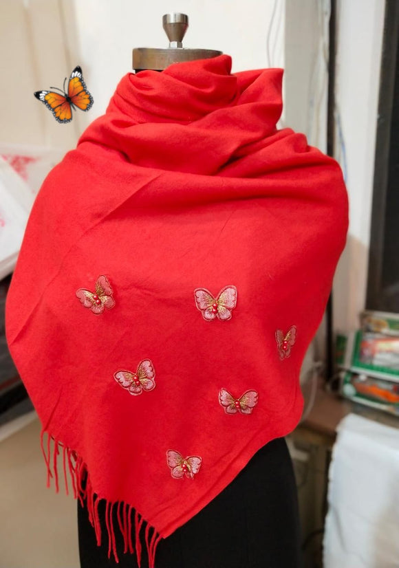 Red Premium Branded Butterfly Palla Concept Cashmere Wool Stole-GARI001PSR