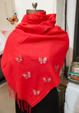 Red Premium Branded Butterfly Palla Concept Cashmere Wool Stole-GARI001PSR