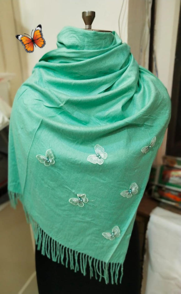 Agave blue  Premium Branded Butterfly Palla Concept Cashmere Wool Stole-GARI001PSAB