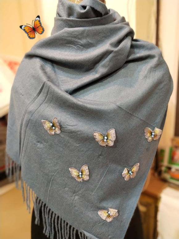Grey Premium Branded Butterfly Palla Concept Cashmere Wool Stole-GARI001PSG