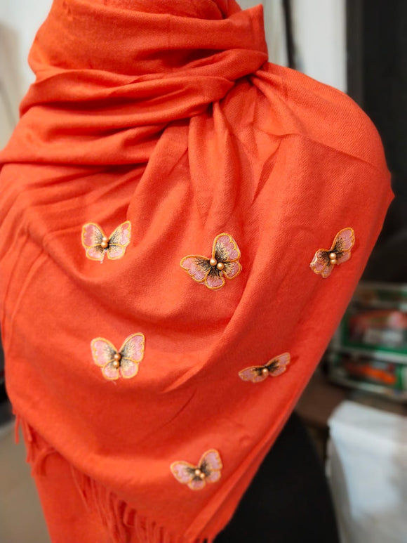 Orange Premium Branded Butterfly Palla Concept Cashmere Wool Stole-GARI001PSO