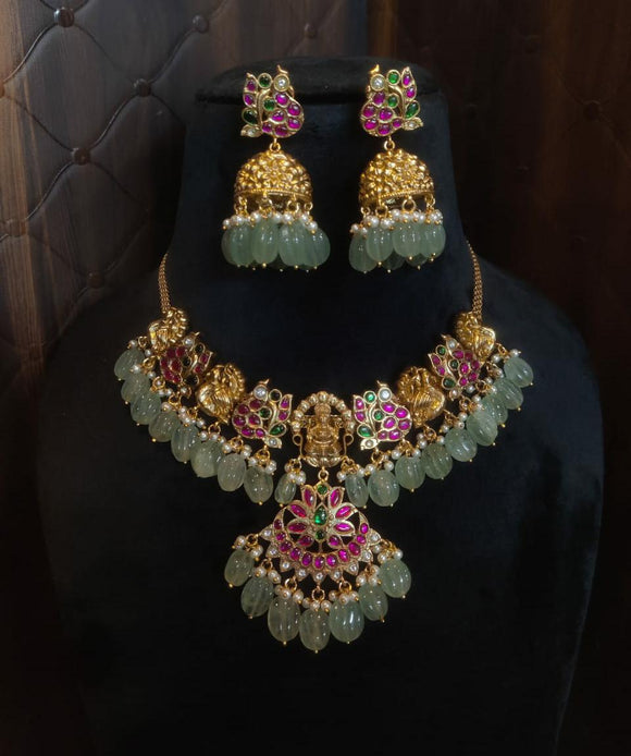 Maitrayee, elegant matte gold finish necklace set for women -MOE001M