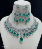 Rachelle , elegant platinum finish Stone Necklace Set for Women -LR001DNSR