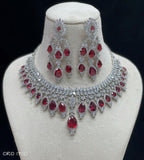 Rachelle , elegant platinum finish Stone Necklace Set for Women -LR001DNSR