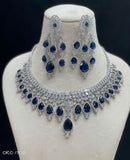 Rachelle , elegant platinum finish Stone Necklace Set for Women -LR001DNSR