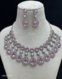 Elizabeth, elegant platinum finish Stone Necklace Set for Women -LR001DNS