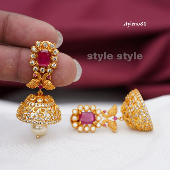 Kavitha, elegant Matte Gold finish Temple Jumka earrings for women -LR001TJE