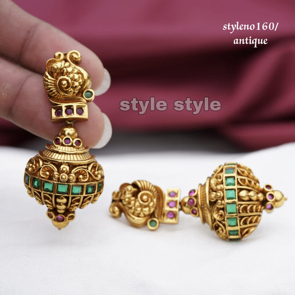 Kasturi , elegant Matte Gold finish Temple Jumka earrings for women -LR001TJF