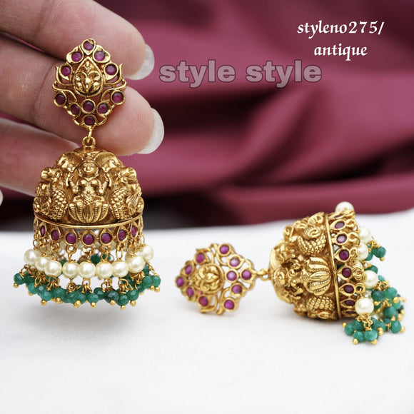 Kuhoo  , elegant Matte Gold finish Temple Jumka earrings for women -LR001TJH