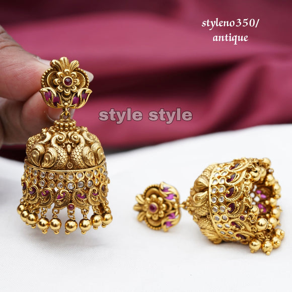 Papiha  , elegant Matte Gold finish Temple Jumka earrings for women -LR001TJJ