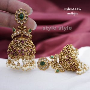 Nandika  , elegant Matte Gold finish Temple Jumka earrings for women -LR001TJK