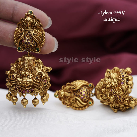 Supriya  , elegant Matte Gold finish Temple Jumka earrings for women -LR001TJL