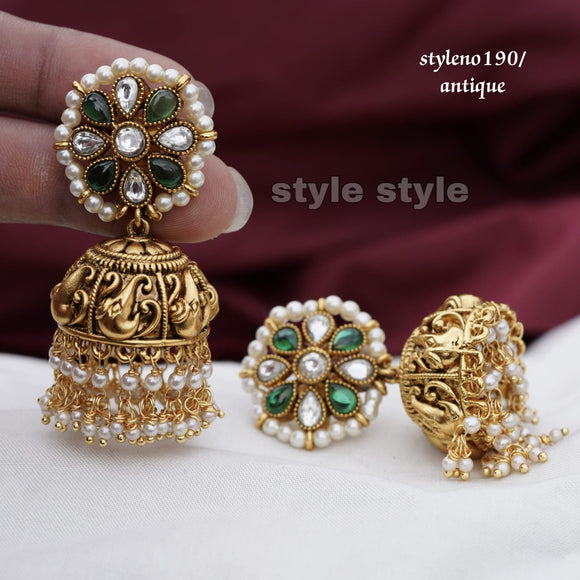 Shalabha , elegant Matte Gold finish Temple Jumka earrings for women -LR001TJM