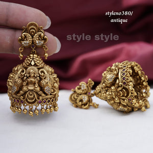 Kalika, elegant Matte Gold finish Temple Jumka earrings for women -LR001TJA