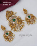 Haritha, Green stone pendant and earrings combo for women -LR001PEC