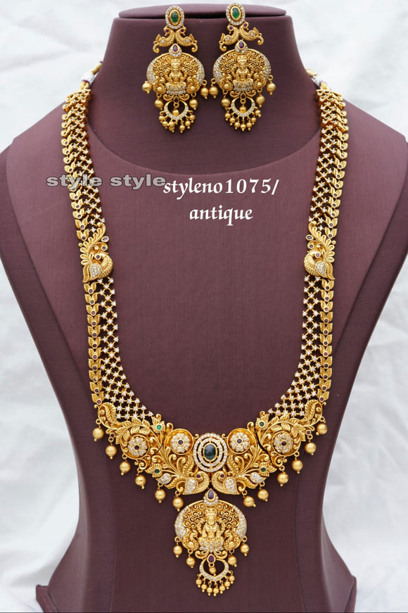Sheethala  , elegant Matte Gold finish Temple Long  Necklace set for women -LR001ANSH