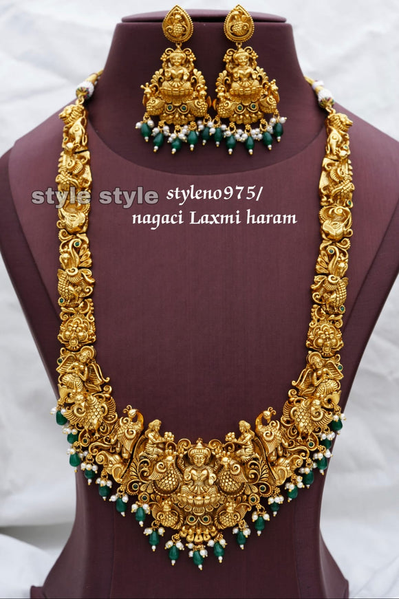 Kameswari  , elegant Matte Gold finish Temple Long  Necklace set for women -LR001ANSG