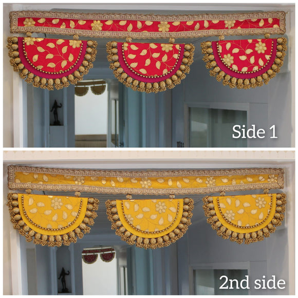 Yellow and Rani Pink , Both Side Usable  Thoran For Door Decoration-MK001TYRP