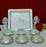 German silver European Luxury  6 Tea Cup and 6 Saucer with Tray set-GRIH001STS