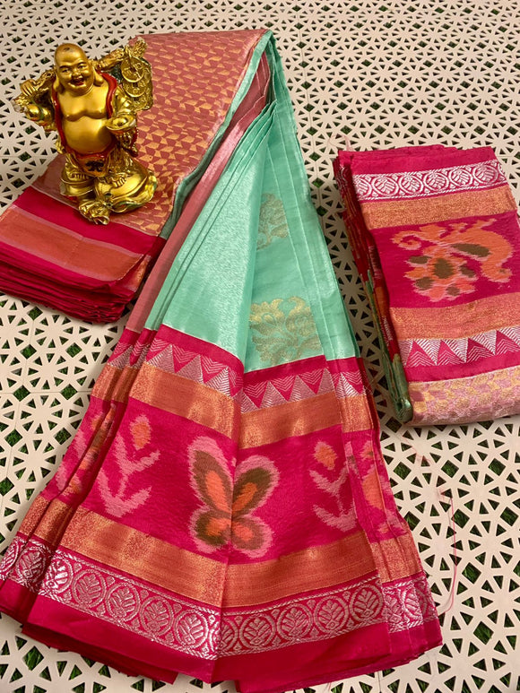 Pure Handloom Chanderi Silver Tissue Saree All over Weaving Buttas  in New Beautiful Combination-SRH001J