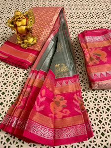Pure Handloom Chanderi Silver Tissue Saree All over Weaving Buttas  in New Beautiful Combination-SRH001G