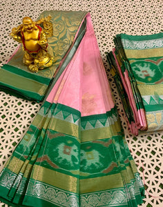 Pure Handloom Chanderi Silver Tissue Saree All over Weaving Buttas  in New Beautiful Combination-SRH001H