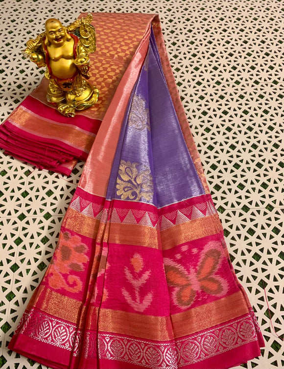 Pure Handloom Chanderi Silver Tissue Saree All over Weaving Buttas  in New Beautiful Combination-SRH001D