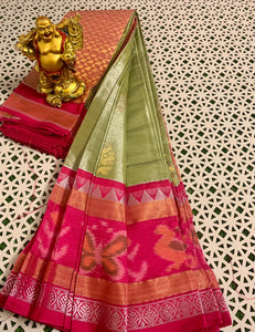 Pure Handloom Chanderi Silver Tissue Saree All over Weaving Buttas  in New Beautiful Combination-SRH001A