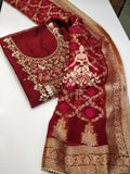 Karvachauth Special Deep Red Embroidered Chanderi Shirt with Gota Patti,  Zardozi & Pearl Work-RIDA001SSMKC