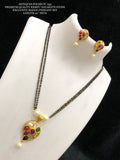 Kaleena, elegant black bead chain with navratan pendant and earrings set-LR001BBA