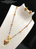 Priyaja, elegant red bead chain with pendant and earrings -LR001RB