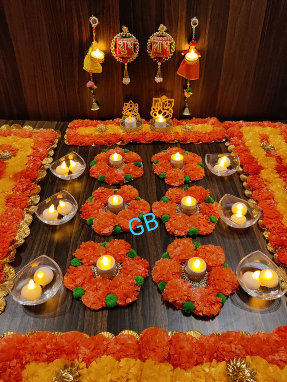 Floral Artificial mat and Accessories for Diwali combo-SHARA001MC