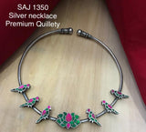 Green and Pink ,Oxidised silver Finish pipe necklace for women -LR001PNSB